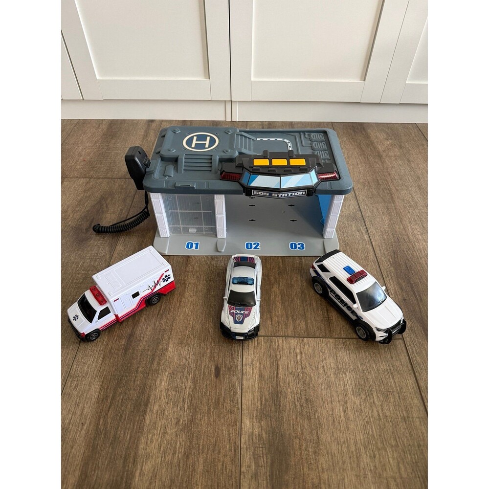 Toy Police Station with 3 Emergency Vehicles
